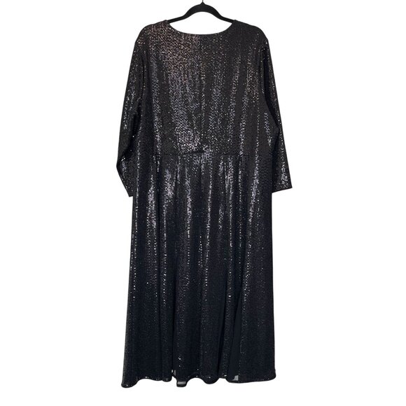 Chico's Black Sequin Midi Party Dress XL (Size 3) Glam Sparkle V-Neck Holiday - Picture 6 of 13